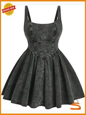 Plus Size Scoop Neck Denim Dress Sleeveless A-Line Mini